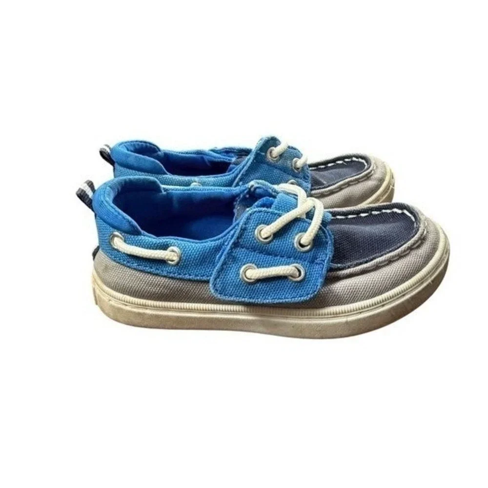 Sperry Toddler Boys 8M Blue Canvas Boat Shoes Lace Up Preppy Coastal Casual